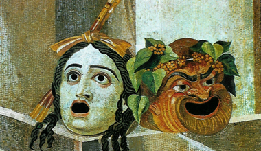  Theatrical masks of Tragedy and Comedy from the Capitoline Museum in Rome. 
