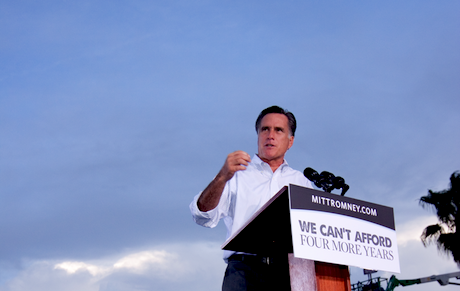 Romney addresses supporters during a campaign rally in Florida. Demotix/Warren Leimbach. All rights reserved.