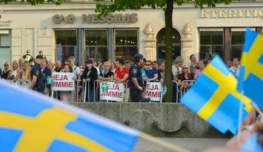Sweden Democrats supporters gather to hear party leader Jimmie Åkesson, 2014