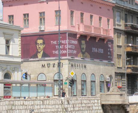 Photo of the street corner in Sarajevo where Archduke Ferdinand was assassinated.