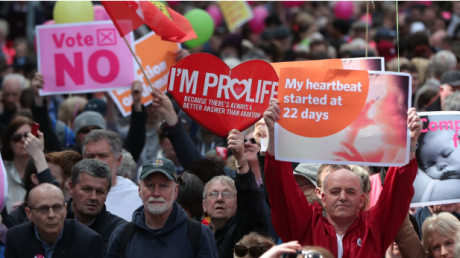 Anti-abortion protesters at a rally in Dublin, 12 May 2018