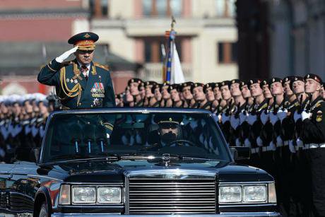 Russian Defence Minister Shoigu resplendent with his medals and orders, 2014 Victory Day parade, Red Square Moscow. kremlin.ru