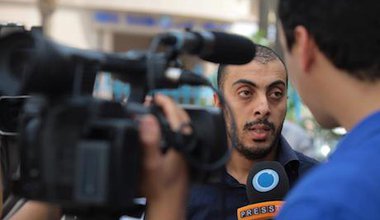 Sofiane Chourabi on World Press Freedom Day 2013, at a rally organised by the Tunisian Union for Journalists. Rabii Kalboussi