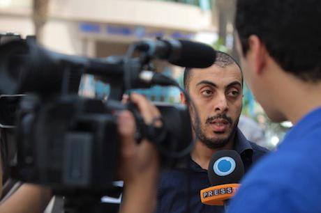Sofiane Chourabi on World Press Freedom Day 2013, at a rally organised by the Tunisian Union for Journalists. Rabii Kalboussi