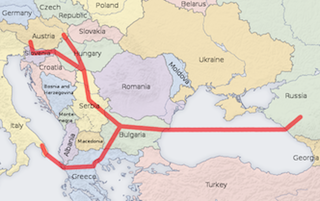 Map of the South Stream route in Europe