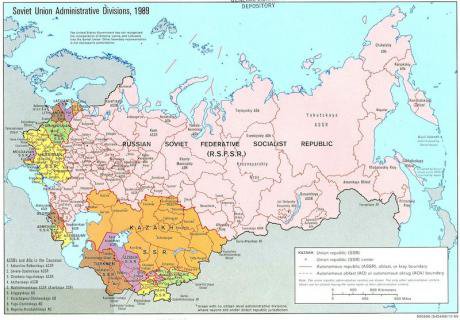 A map of the former Soviet Union in 1989.