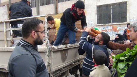 Distribution of aid by one of the charities.