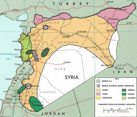 خريطة طائفية لسوريا. المصدر: ويكيميديا كومونز