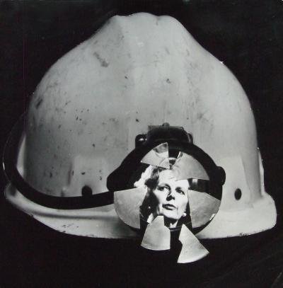 Thatcher Smashes through a miner&#39;s helmet, 1984_photomontage Peter Kennard.jpg