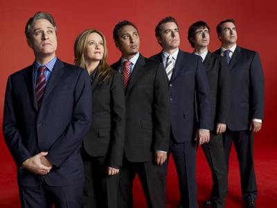 The cast of the Daily Show in 2007. Fair use.