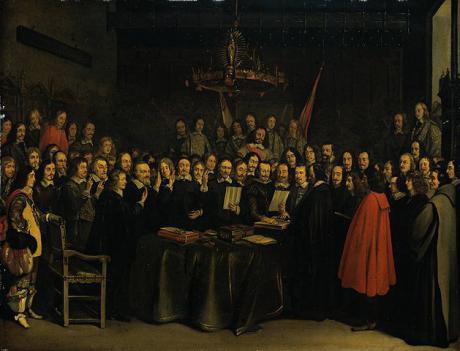 Ratification of the Peace of Münster between Spain and the Dutch Republic in the town hall of Münster, 15 May 1648.