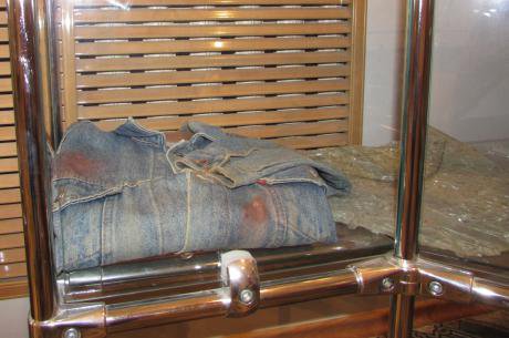 Shirt of a Budyonnovsk resident killed in the siege, on display at an exhibition in the city museum.