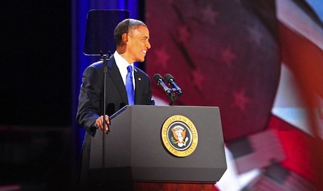 Obama's victory speech in Chicago, Illinois. Demotix/Laura Fong. All rights reserved.