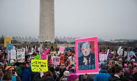 Demonstrators during the Women's March on Washington in January 2017.