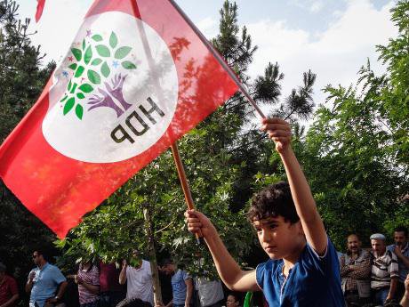 Young boy with HDP flag at rally in Diyarbakir, Turkey. Aurore Belot/Demotix. All rights reserved.