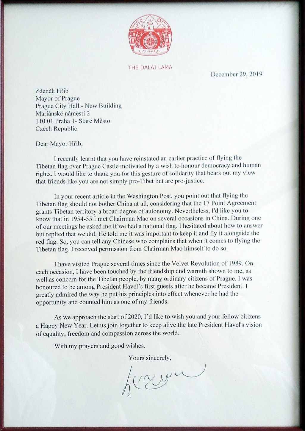 Dalai Lama's letter.