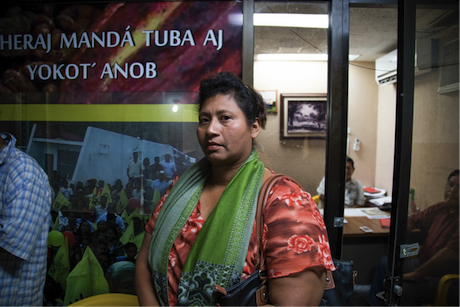 Chontal woman in Tabasco congressional building waits to speak with state representatives about Pemex damage. Author’s photo.