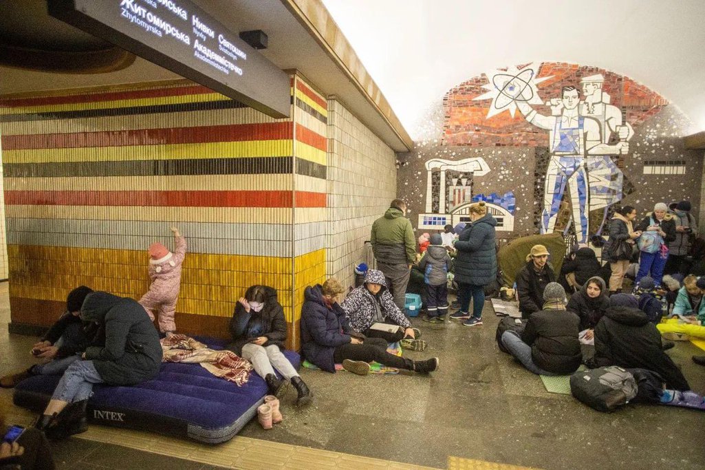 Ukrainian people shelter in the Kyiv metro