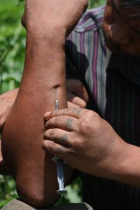 Addict injects drugs