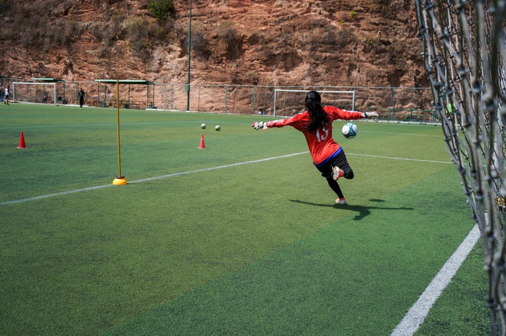 Goalkeeper Korina Hernández during training in Caracas, 2 February 2021. Photo: Yadira Pérez
