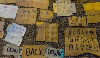 Messages at pro-democracy demonstration in Hong Kong