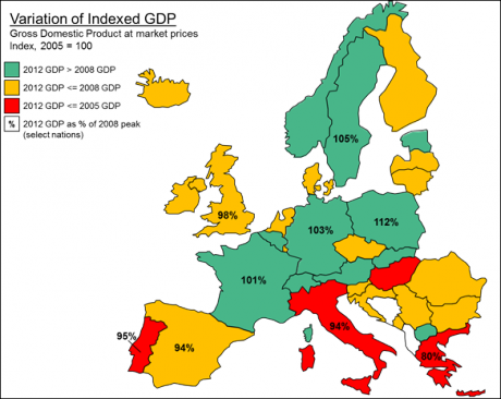Map showing variation of indexed GDP