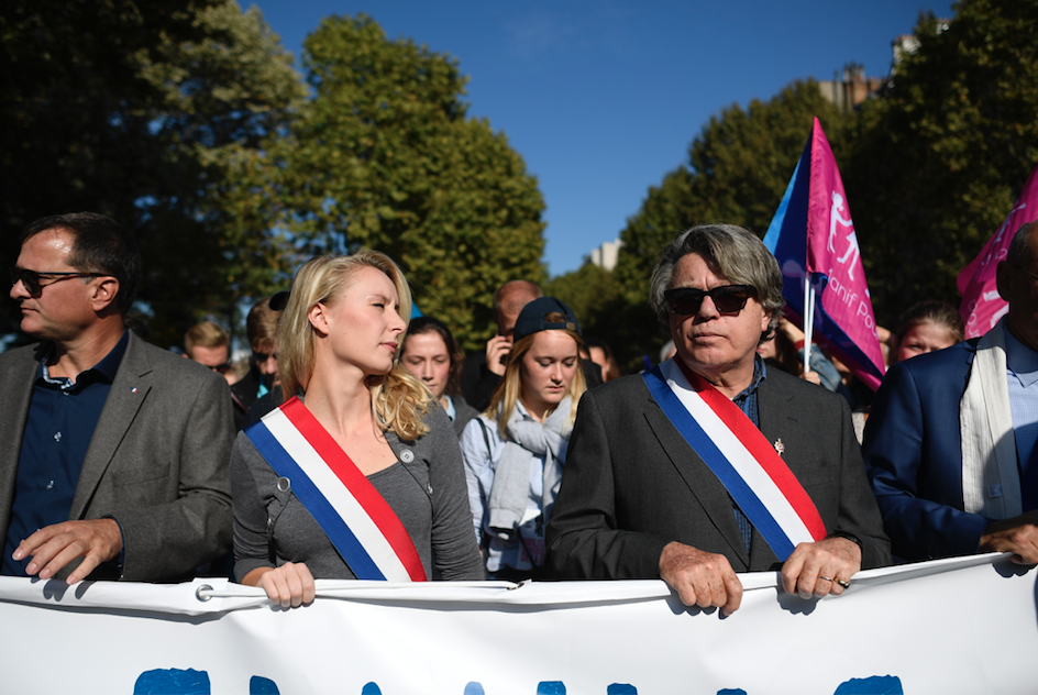 French far-Right leaders Marion Maréchal-Le Pen and Gilbert Collard at a demonstration of La Manif Pour Tous, 2016