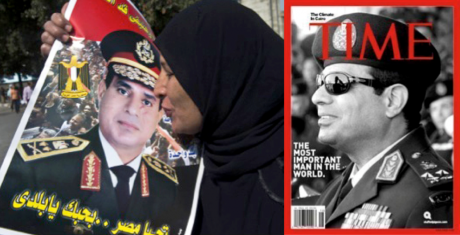 Woman kisses poster of Sisi. Next to Sisi on front cover of Time magazine.
