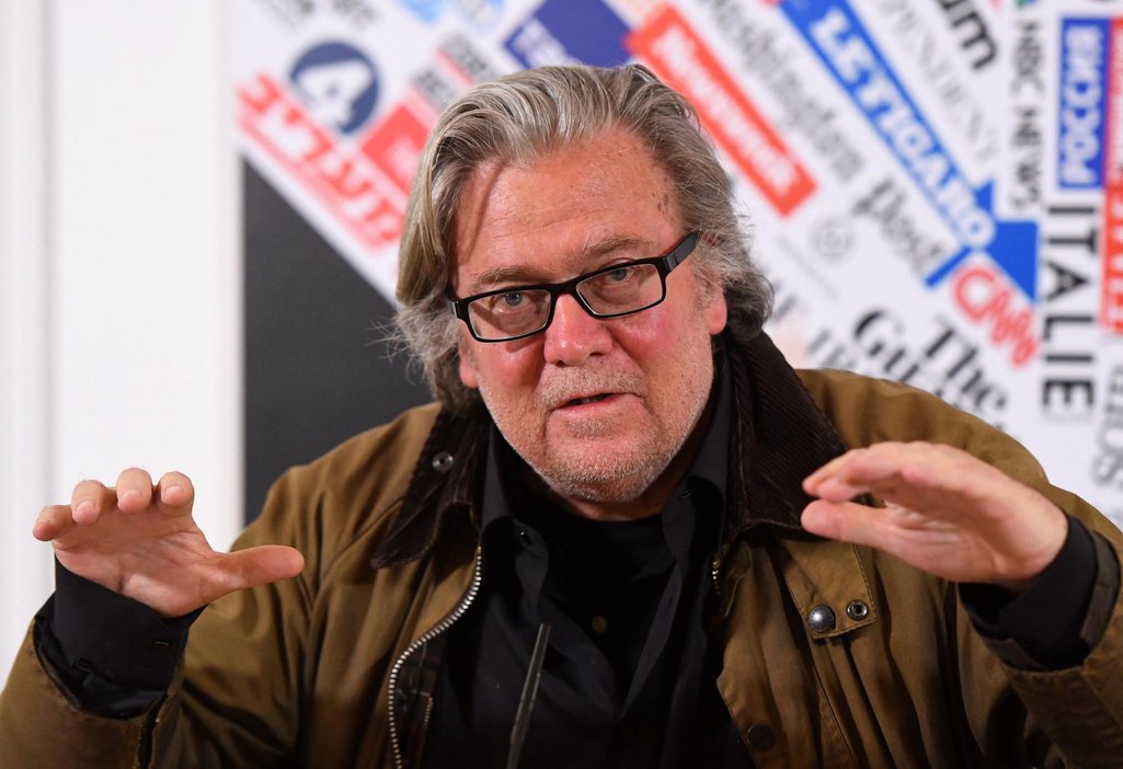 Steve Bannon at a press conference in Rome, March 2019.