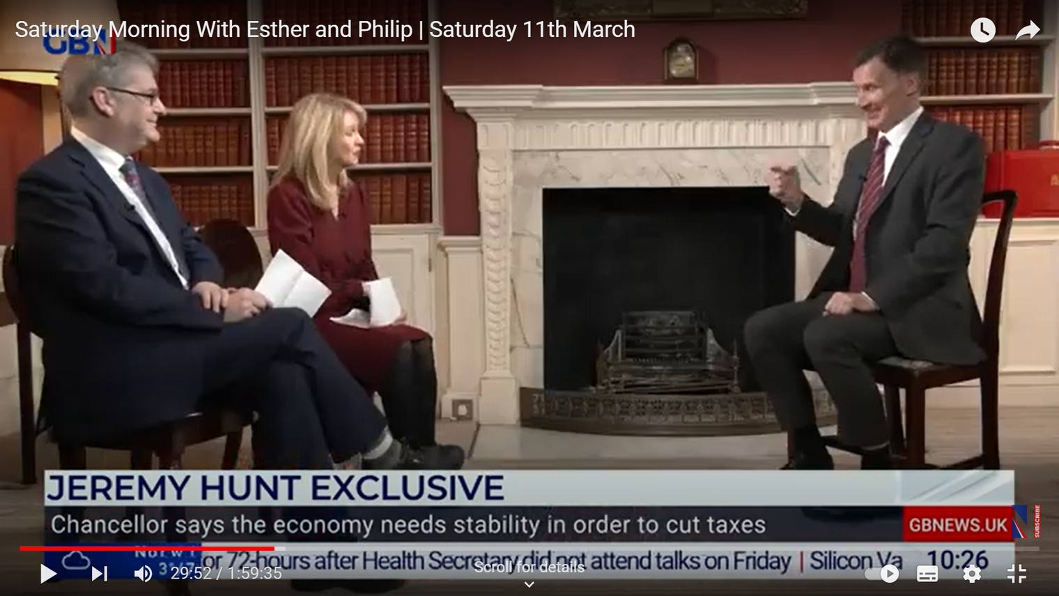 Earlier this month Tory MPs Esther McVey and Philip Davies interviewed the Tory chancellor Jeremy Hunt on GB News | GB News/YouTube