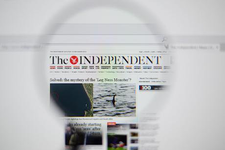 A screen grab of The Independent&#39;s homepage from 2014.