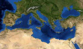 The Mediterranean Sea. Screenshot from NASA World Wind