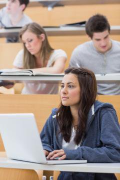 Young woman in a lecture theatre