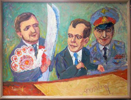 Mural portraying Bekykh with former president Dmitry Medvedev. 