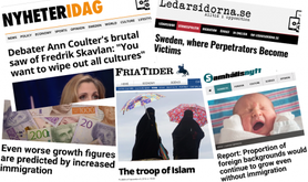 Headlines from the four leading Swedish anti-immigration right-wing sites.