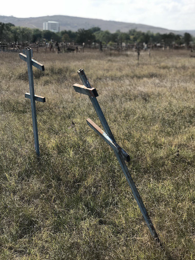 Orthodox cemetery on one of the main routes out of Grozny.