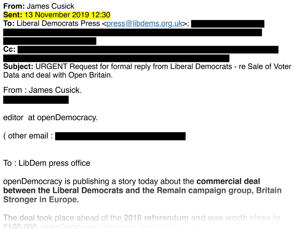 The request for comment that we sent the Lib Dems on 13 November 2019