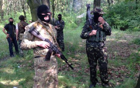 Armed and masked Anti-Kyiv militia on the outskirts of Donetsk.