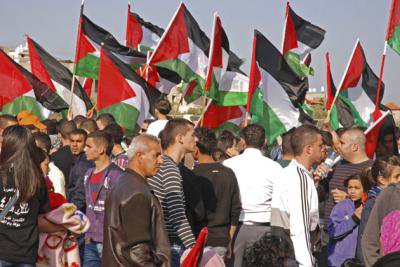 Palestinian national flags at the commemoration of Land Day at Sakhnin, northern Israel Palestine, in March 2012
