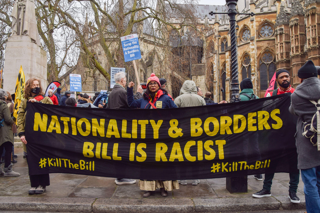Protesters outside Parliament in January, calling for the Nationality and Borders Bill to be scrapped