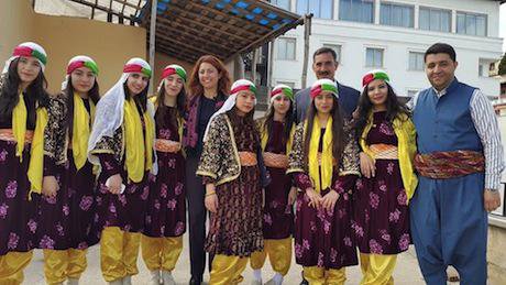 The mayors of Diyarbakir’s Sur District, Fatma Şık Barut  and Seyit Narin, with Kurdish  students before their arrest.