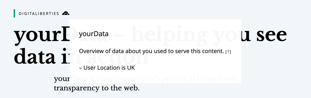 The yourData transparency feature on the openDemocracy website.